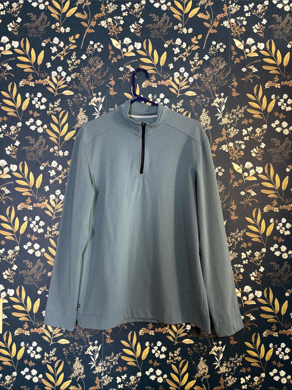 01. ALGO Light Slate Gray Blue Quarter-Zip Pullover Size L